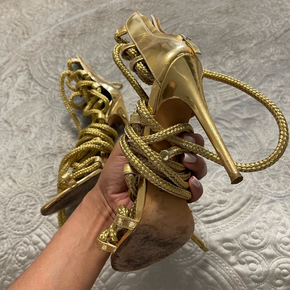 COPY - CARLA GOLD MIRRORED LEATHER & ROPE SANDALS - Picture 4 of 7